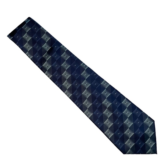 DOCKERS 100% Silk Tie Navy and Gray Geometric Squares - Picture 2 of 7
